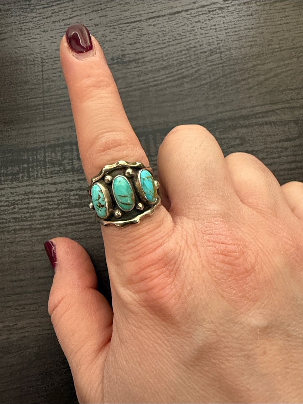 Vintage turquoise and sterling silver ring 8.5
